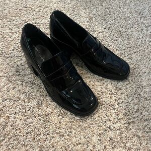 Marc Fisher Women's Black Glossy Heeled Loafers